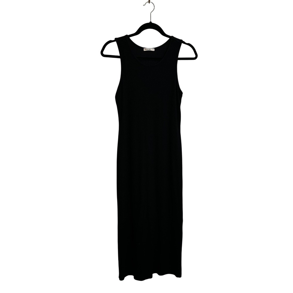 Marine Layer Lexi Midi Ribbed Tank Dress‎ Size L Black Casual Travel Minimalist